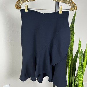 Alexander McQueen Navy Asymmetrical Scalloped Wool Flared Skirt